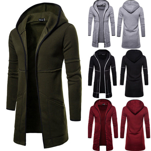 Mens New Style Autumn Winter Coat Warm  Trench New Fashion Long Overcoat Casual Solid Outwear Cardigan