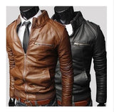 2019 New Fashion Autumn Male Leather Jacket Plus Size 3XL Black Brown Mens Stand Collar PU Coats Leather Biker Jackets