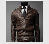 2019 New Fashion Autumn Male Leather Jacket Plus Size 3XL Black Brown Mens Stand Collar PU Coats Leather Biker Jackets