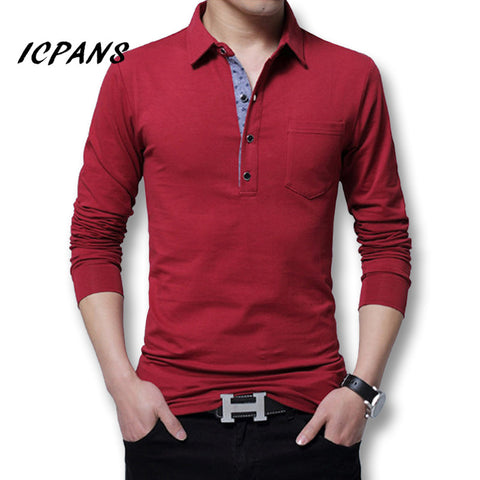 Icpans Polo Shirt Men Long Sleeve 2018 Casual Cotton Fashion Polo Shirt Men Big Size 5xl 4XL Slim White BlackTee Tops