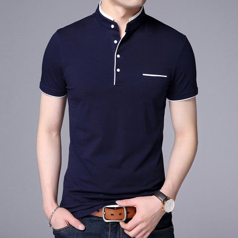 2019 New Fashion Brand Polo Shirt Men's Summer Mandarin Collar Slim Fit Solid Color Button Breathable Polos Casual Men Clothing