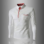 Men England Trendy Wave Point Self-Cultivation Long Sleeved Tide Polo Shirt Top