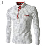 Men England Trendy Wave Point Self-Cultivation Long Sleeved Tide Polo Shirt Top