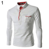 Men England Trendy Wave Point Self-Cultivation Long Sleeved Tide Polo Shirt Top